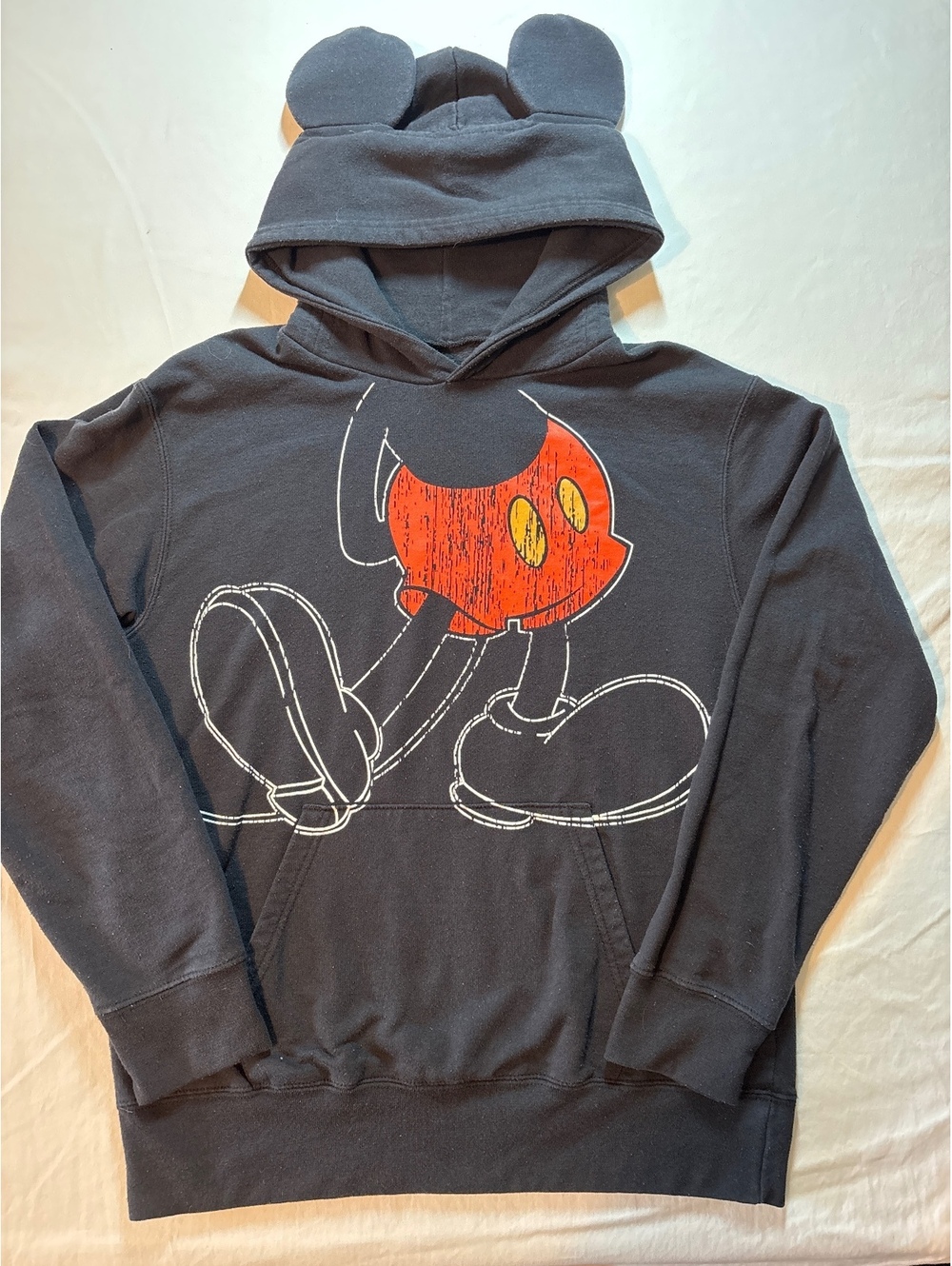 Disney Mickey Mouse Men’s Black Graphic Pullover Hoodie Distressed Print